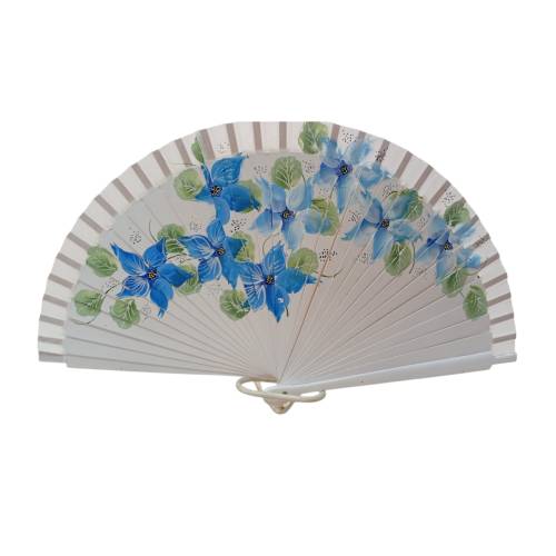 Abanico blanco con estampado de flores azules