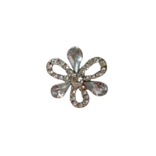 Botón plateado floral con brillantes