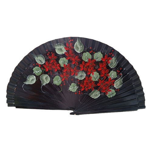 Abanico estampado con columna de humo rojo y negro