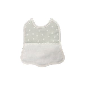 Babero blanco con punto blanco y fondo verde