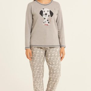Pijama Mujer Manga Larga Gris Diseño Perro